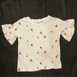 Love Fire White Blouse Embroidered Cherries Ruffle Sleeves Women’s Top Size XS